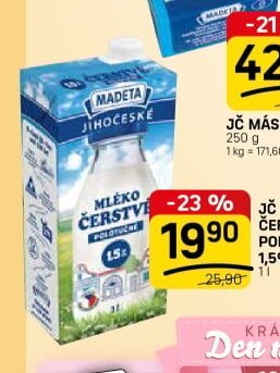 JČ MLÉKO ČERSTVÉ POLOTUČNÉ 1,5%